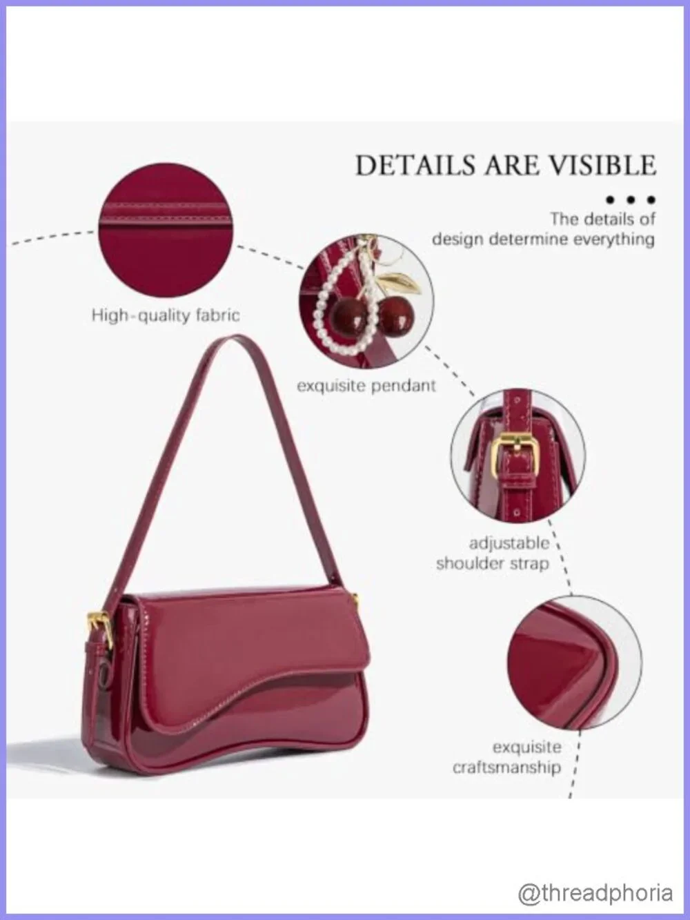 Y2K Hobo Bag Cherry Charm PU Leather Crossbody Shoulder Purse Mini Handbag